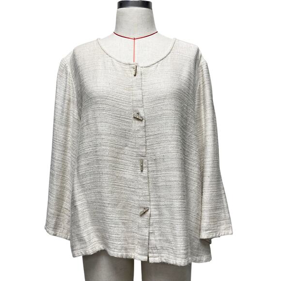 Vintage J.Jill Womens Size L Button Front Linen Blend Cream Jacket - Picture 1 of 6